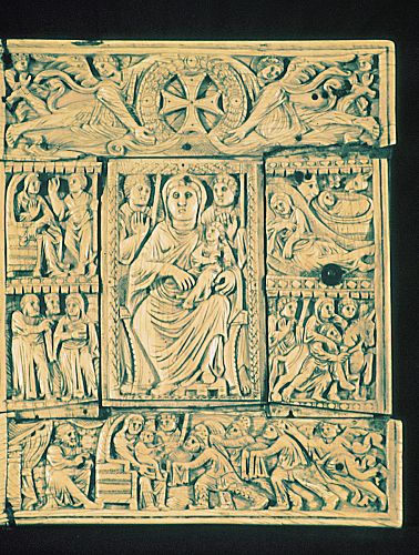 Carved Ivory Binding, Upper Cover in Five Sections of Etchmiadzin Gospel