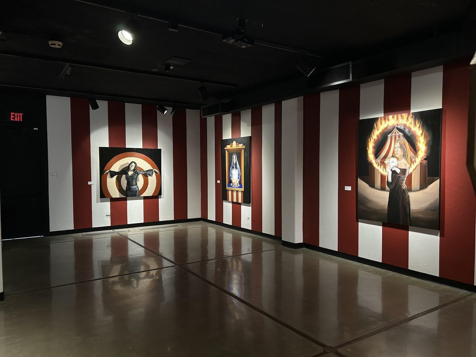 Standing in the spaces Idaly Rodriguez, gallery view from her Project Exhibition entitled, Come One, Come All, Conley Art Gallery, 2025.