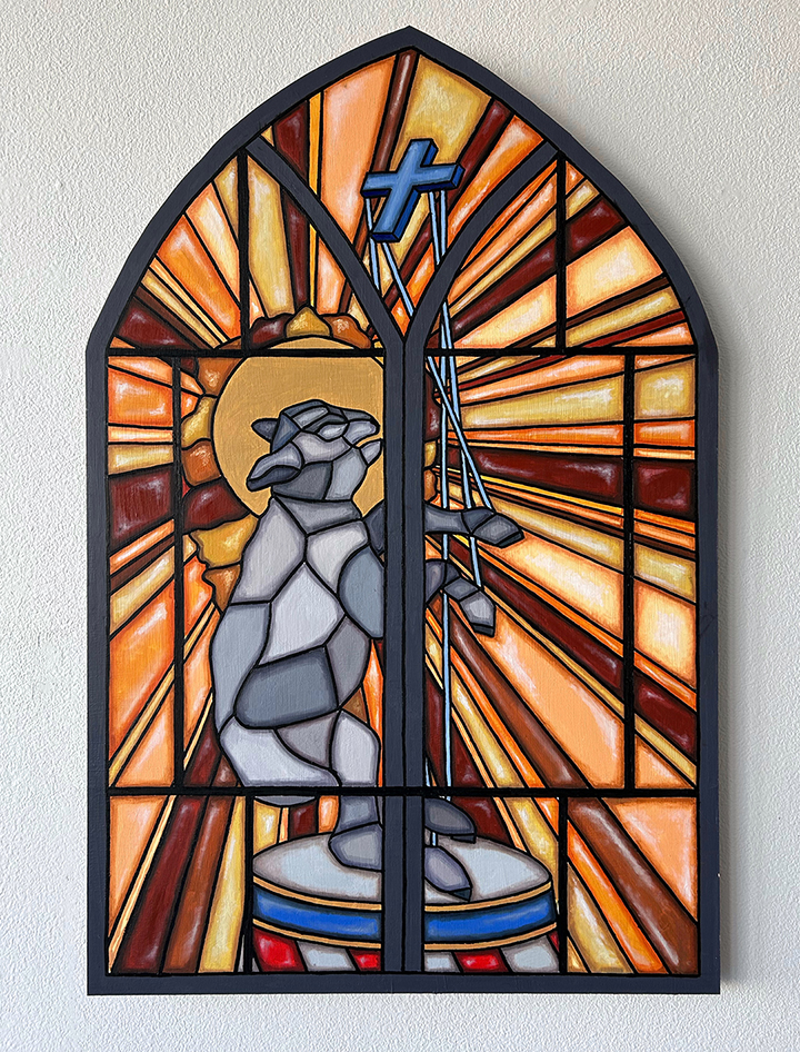 Painting a of lamb that looks like a stained glass window