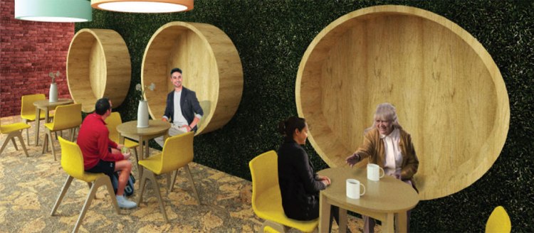 Digital rendering of a cafe design.