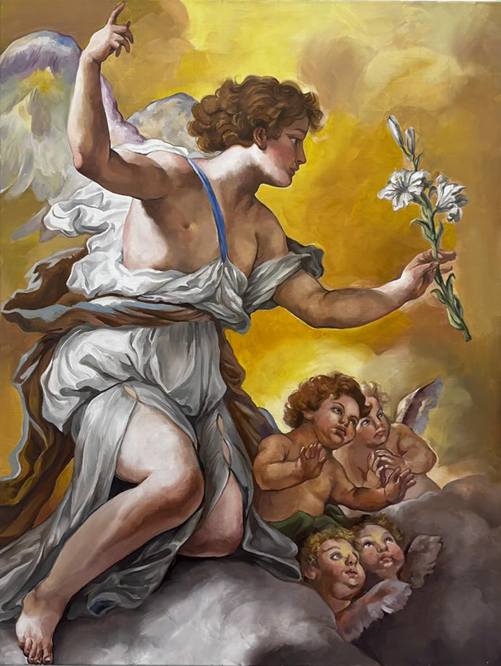Oil painting copy of The Annunciation, by Paolo de Matteis, 1712.