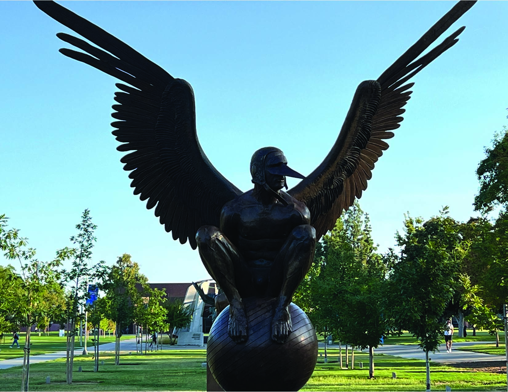 Part of a series of winged creatures, this sculpture possesses unique characteristics, such as the position of the body, as if captured at the moment it is about to stand and take flight. Upon his head is an aviator&#39;s hat; the dream of flying materialized into the human condition.