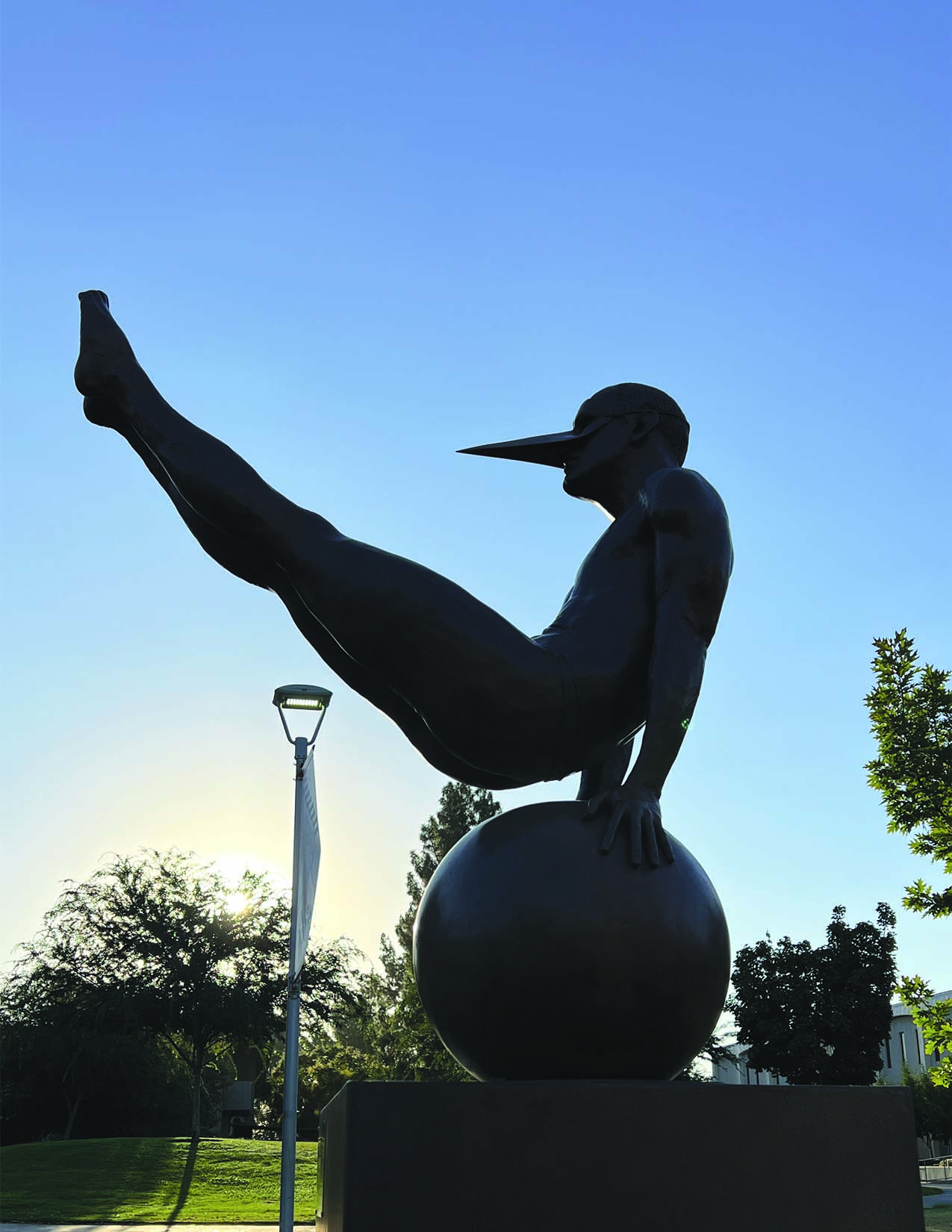 A sculpture of a human able to perform actions and movements that seem impossible.