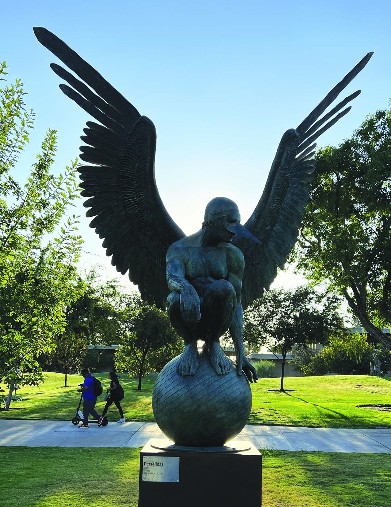 The name of this sculpture reminds us of the Perseids, an annual meteor shower named for the constellation Perseus. In this winged being, we might find the delicacy of those meteors, symbolizing a union between heaven and earth, the divine and the human.