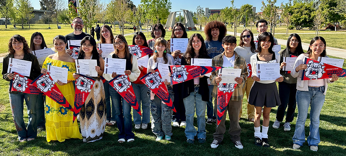 Gathering of award winning students and their teachers on campus.