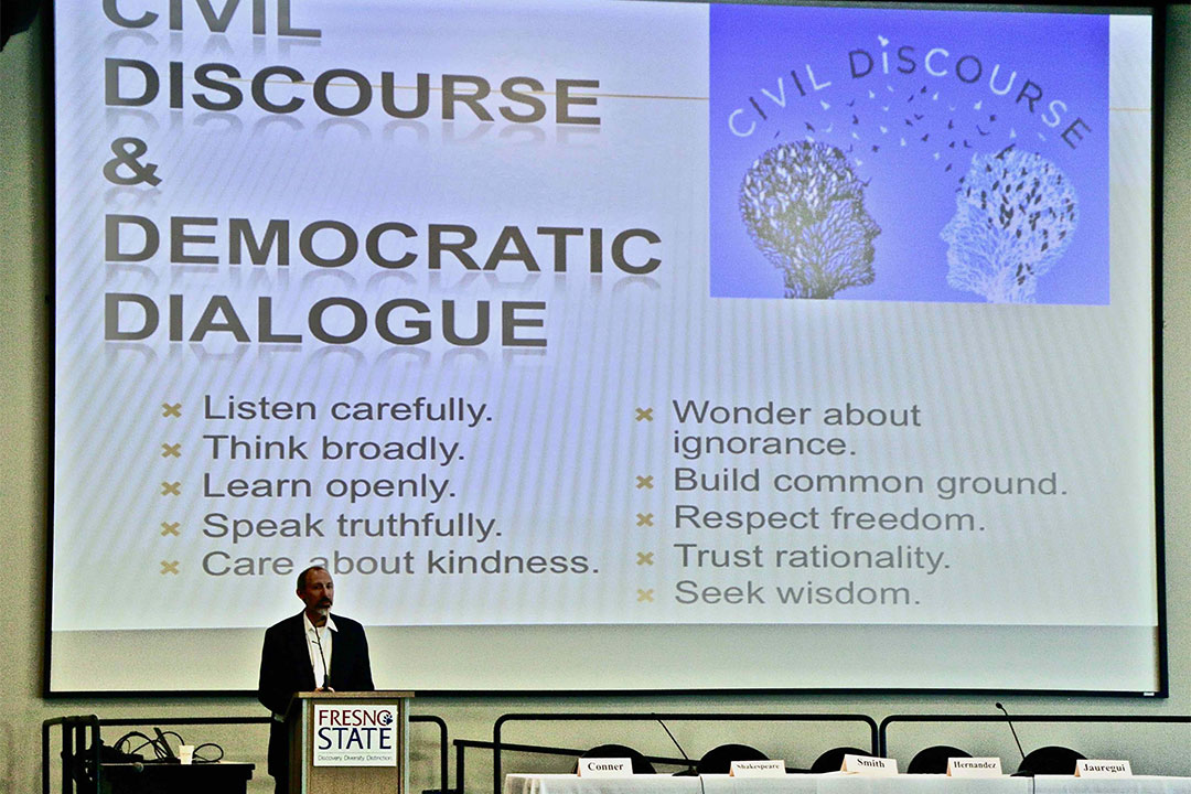 Dr. Andrew Fiala speaks on civil discourse and democratic dialogue