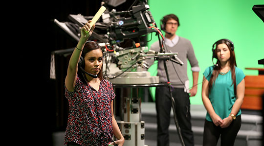 Students in the Fresno State Focus television studio