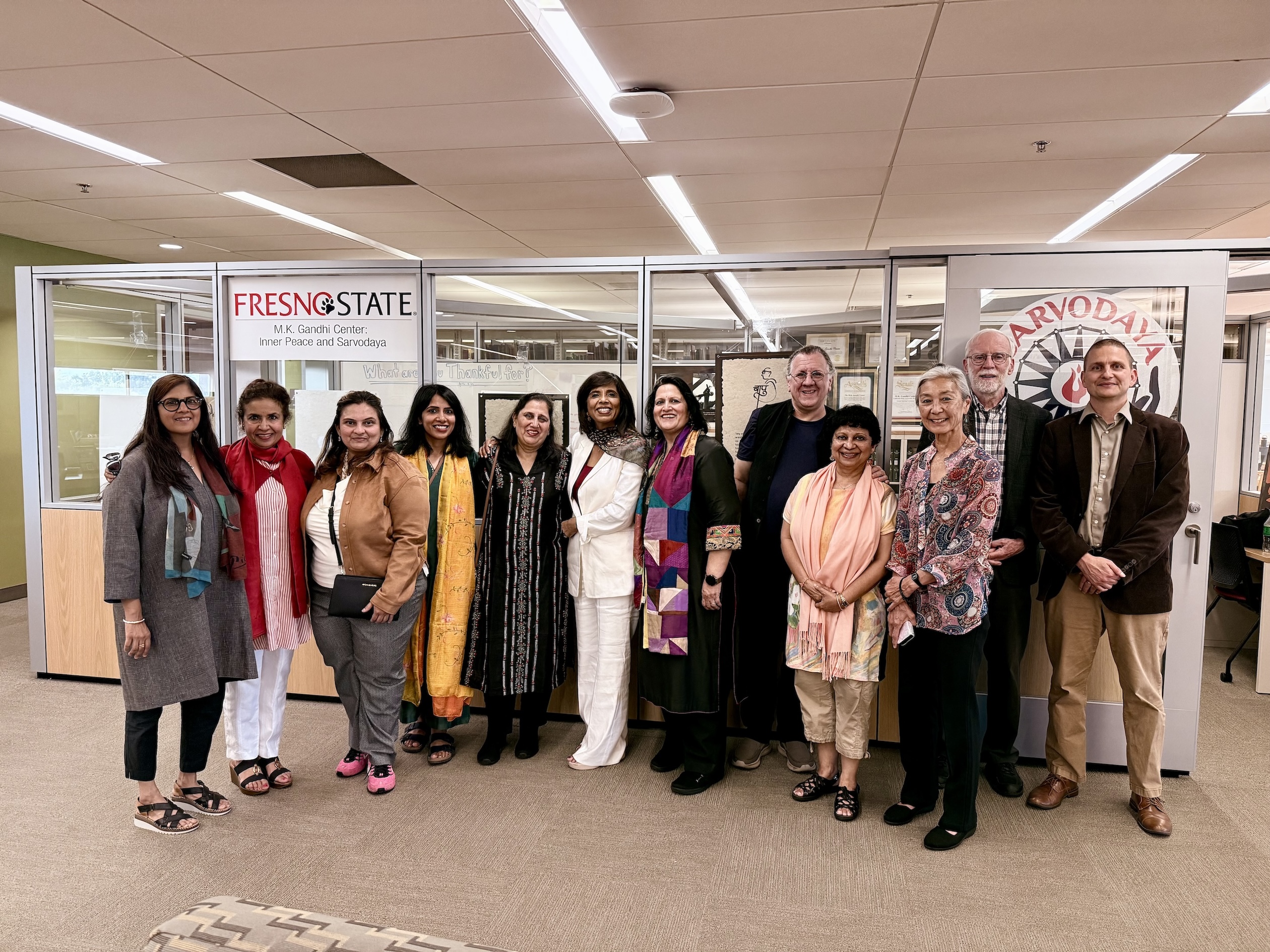 Group picture of event in front of MKGandi center in Fresno State Library  group picture from event infront of MKGandi center in Fresno State Library