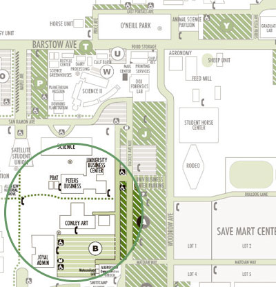 A map showing where the Conley Art Building is located